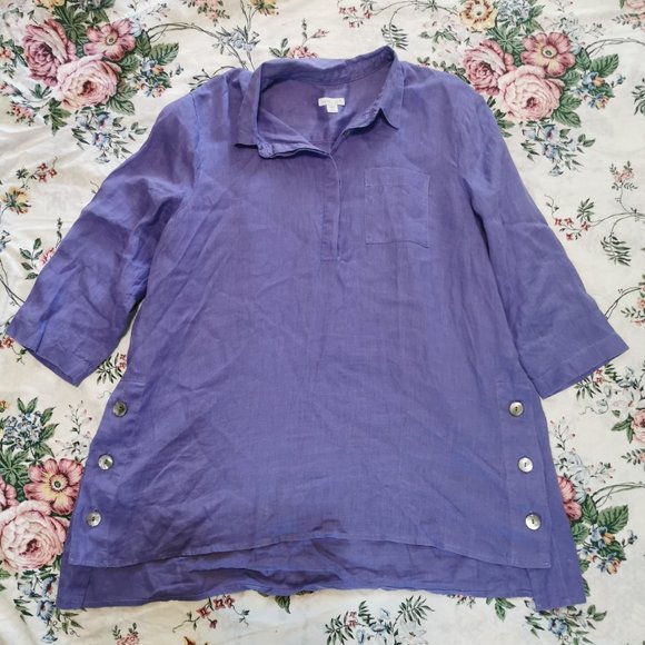 J Jill Love Linen Womens Button Up 100% Linen Blouse Violet Size Large.  7 - Picture 3 of 6